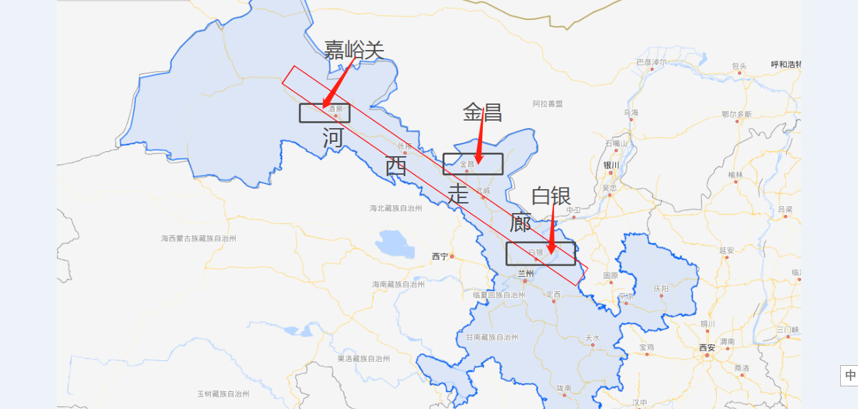 工业三城在甘肃省内的位置